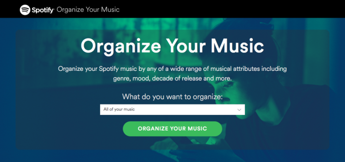 登修Spotify Organize Your Music 頁面，讓你輕鬆分類個人音樂。
