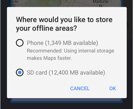 Google Map Android 版可以選擇下載離線地圖到 SD 卡上