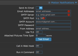 在開啟 Motion Detection 下，你可以設定當畫面上有所動靜時，向你發出電郵通知，同時發出硬件控制命令，而且可以設定一星期哪一天執行。