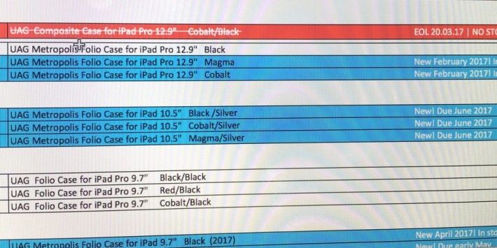 根據一份相信是 Apple 產品分銷商的庫存資料，會發現一款名為 UAG Metropolis Folio 10.5吋 iPad Pro保護套的資料。