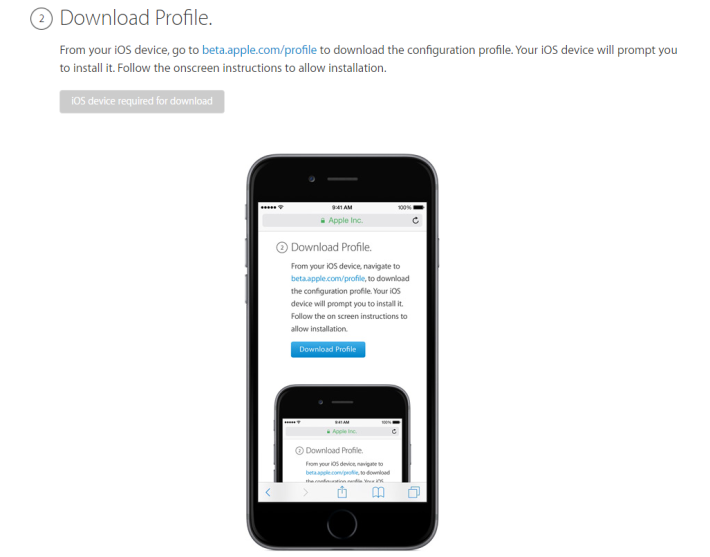 在手機上到 Apple beta profile 網站下載公測版 iOS 11 