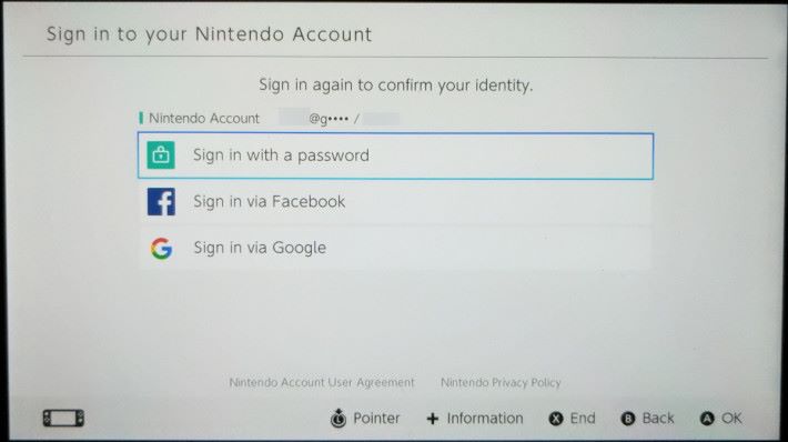 Step 1. 玩家變更帳戶地區後，首次進入 eShop 時要重新登入帳戶，各位只要選擇登入方式及輸入密碼便可。