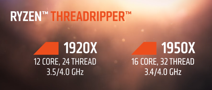 頂級 Threadripper 系列將有 1920X 及 1950X 兩個型號。