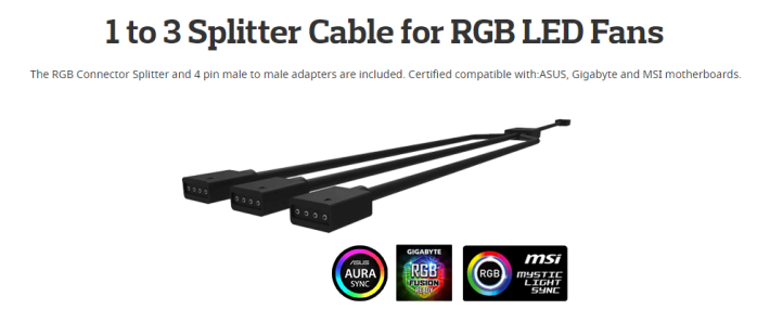 附送的「一開三 RGB 風扇控制分線」已獲 Asus、Gigabyte 及 MSI 主機板認證。