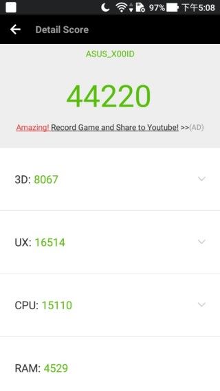 Snapdragon 425 處理器 的 AnTuTu 效能測試成績只有 44,220 分，其實也是預期之內。