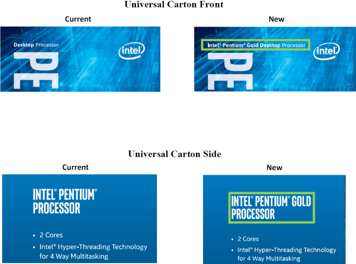 從十一月起，Pentium Gold CPU 的包裝盒會有一些改動。