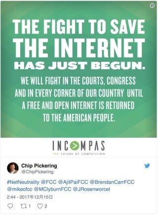 支持網絡中立的組織 INCOMPAS 的 CEO Chip Pickering 表明會展開抗爭，所用的字眼也是取回自由開放的互聯網