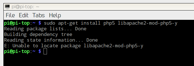 開啟樹莓派的 Terminal ，輸入 sudo apt-get install php5 libapache2-mod-php5–y，便會自動下載及安裝。