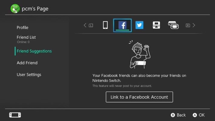 先於「 Friend Suggestions 」中選擇 Twitter 或 Facebook，然後點選 「Link to XXXX Account 」。