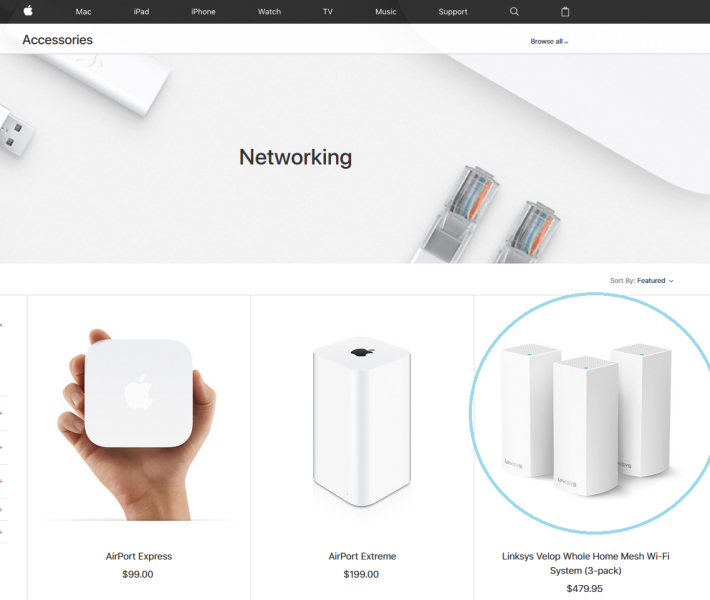 蘋果在美國官網售賣 Linksys Velop Mesh Wi-Fi Router。