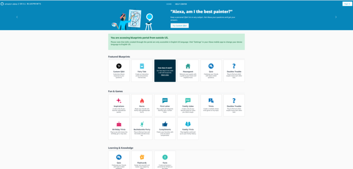 Alexa Blueprints 網頁，會提供一些問答範本，用家能自己按照需要設計的 Alexa 問答功能。