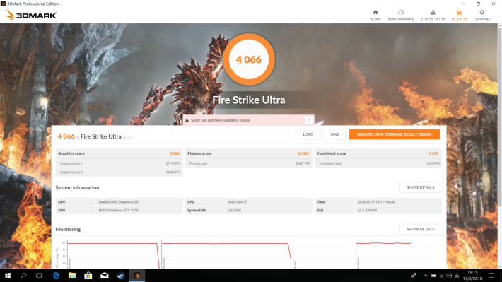 《3DMark》能夠在 Fire Strike Ultra 取得 4,066 分。