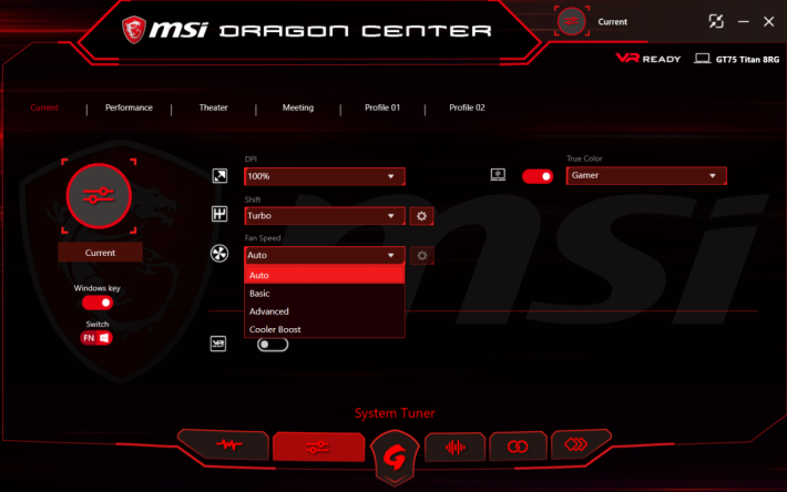 可在 MSI Dragon Center 設定用 Cooler Boost 散熱模式，那就會把風扇開到最大。