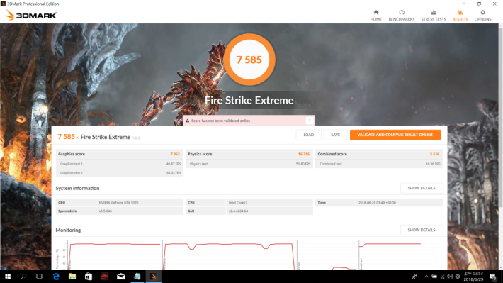 《3DMark》可於 Fire Strike Extreme 取得 7,585 分。