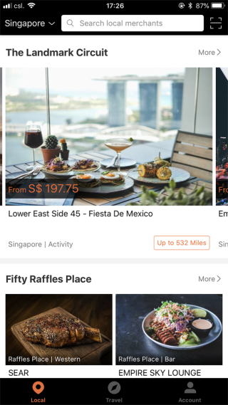 App 內會列明各餐廳、商店的資訊，以及可賺到的里數多少。