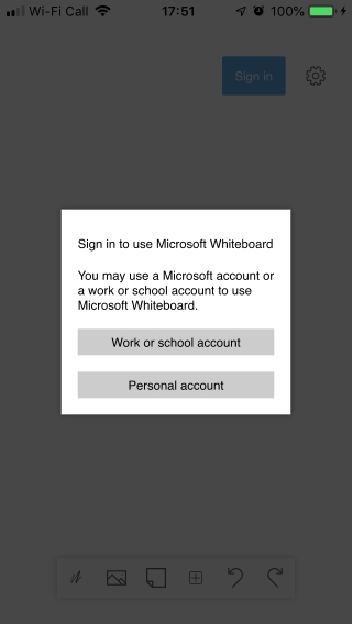 要使用 Whiteboard App ，先要登入 Office 365 帳戶。