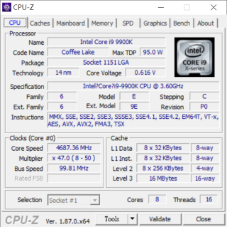 採用 Intel 主流旗艦級的 Core i9-9900K 處理器。