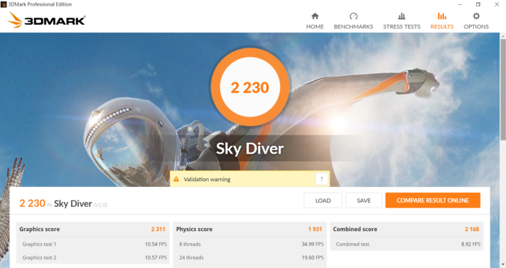 3DMark Sky Diver 有 2,230 分。