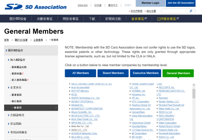 翻查 SD Association 的會員名單，確認華為已經被除名。