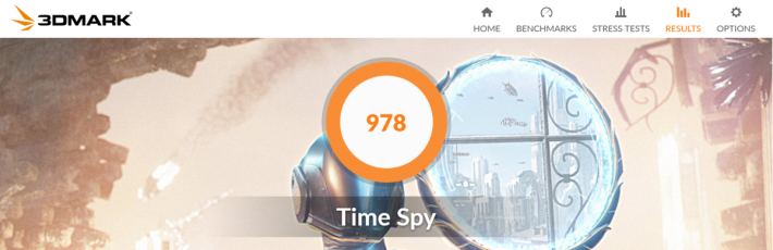 3DMark Time Spy 則獲 978 分，達 NVIDIA GeForce MX150 應有水平。