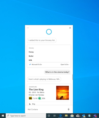 Cortana 在 Insider Build 18945 裡有個獨立視窗