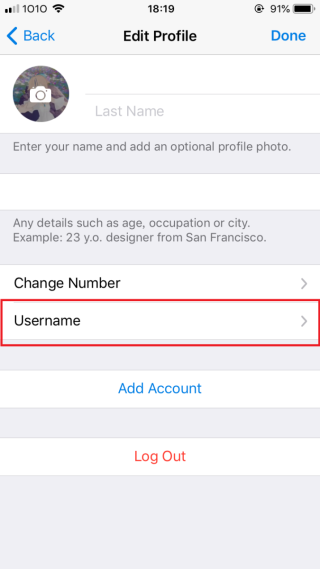 於此介面中，可設定自己的個人資料，而於畫面底部的「 Username 」一列就可輸入自己的 ID 。