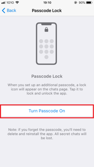 2. 如果未設定密碼將顯示此畫面，選「 Turn on Passcode 」設定密碼。