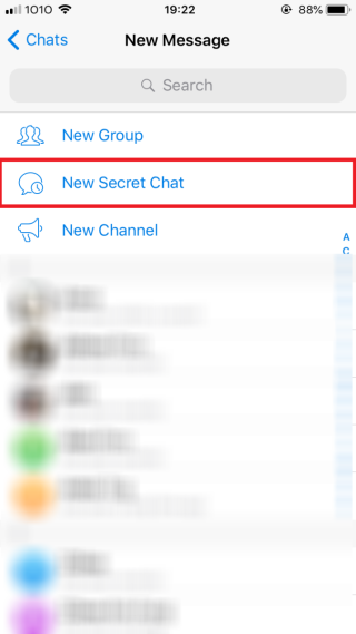 2. 然後點選「 New Secret Chats 」再點選想建立的聯絡人。