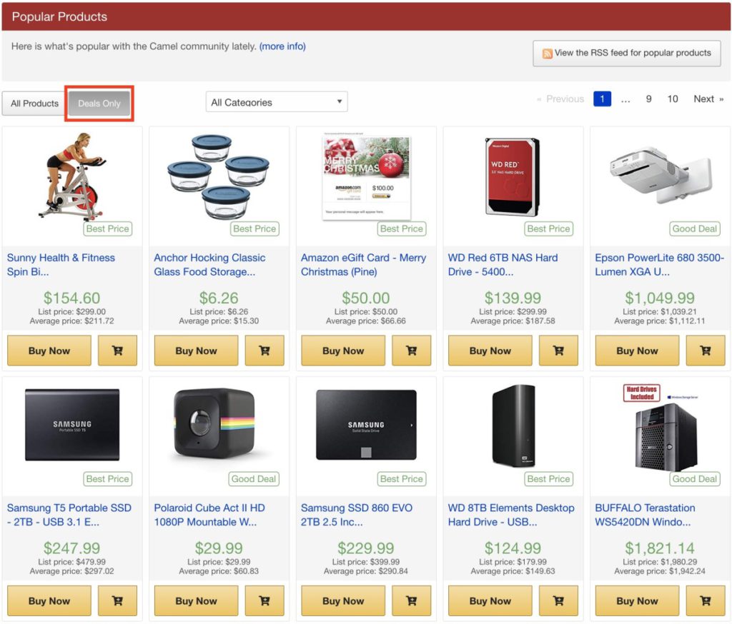 在「 Popular Products 」裡按下上方的「 Deals Only 」，就可以看到 Amazon.com 正在減價的暢銷貨品和平均價。