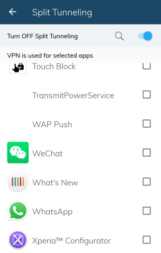 啟用 Split Tunneling 後，用家可自選特定 App 才連線到 VPN 服務，其他則維持於本地連線。