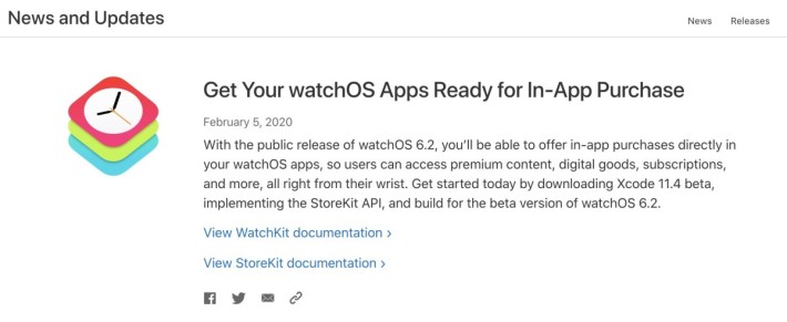 開發者現在只要將 Xcode 升級至 11.4 beta 版並整合 StoreKit API ，再將程式編譯成 watchOS 6.2 beta 版程式，就可以開始進行測試。