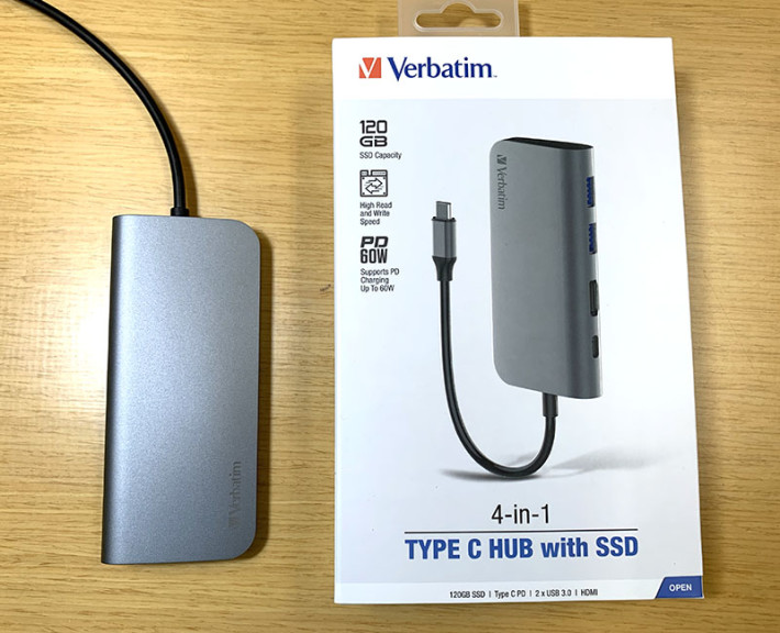 Verbatim 4-in-1 Type C Hub with SSD 很小巧，僅重 79g 就有多種接口和 120GB SSD ，性價比頗高。