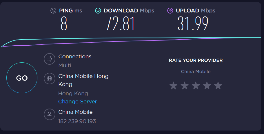 配合中國移動香港的5G SIM卡進行測試，由於 在辦公室內連線，受阻擋影響所以速度不高，但可見Ping值只有9ms，較4.5G網絡平均20ms 以上快了不少，令上網反應更快。