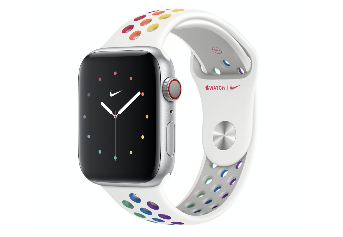 ．Nike Sport 版 Pride Edition 錶帶，使用白色錶帶做底色，每個透氣孔都有不同顏色。