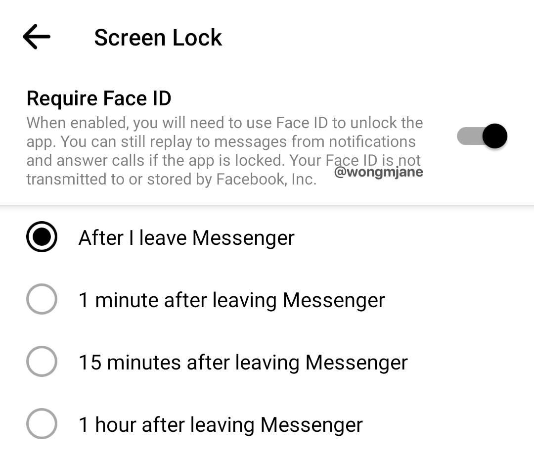 從截圖可見，用戶可以選擇鎖上 Messenger 的時間。