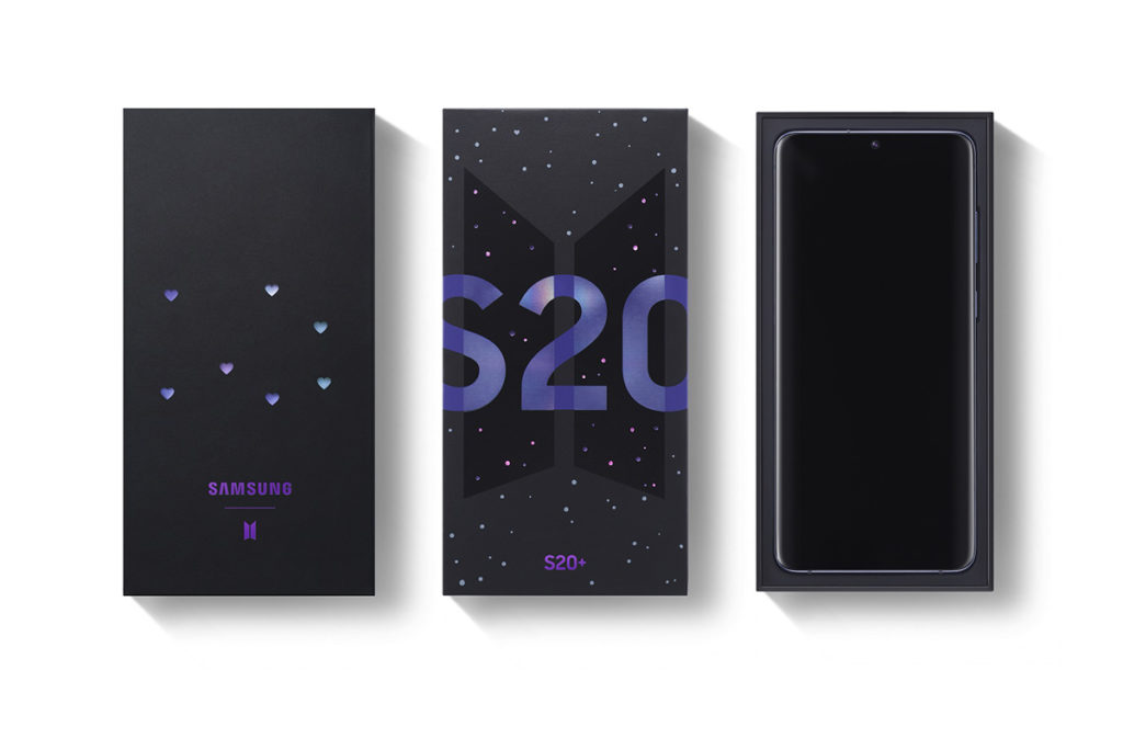 Samsung Galaxy S20+ 5G BTS Edition 連包裝盒都有紫色心形圖案作點綴。
