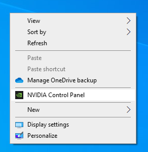 STEP 2 ：在 Windows 桌面上右擊，選擇 NVIDIA Control Panel