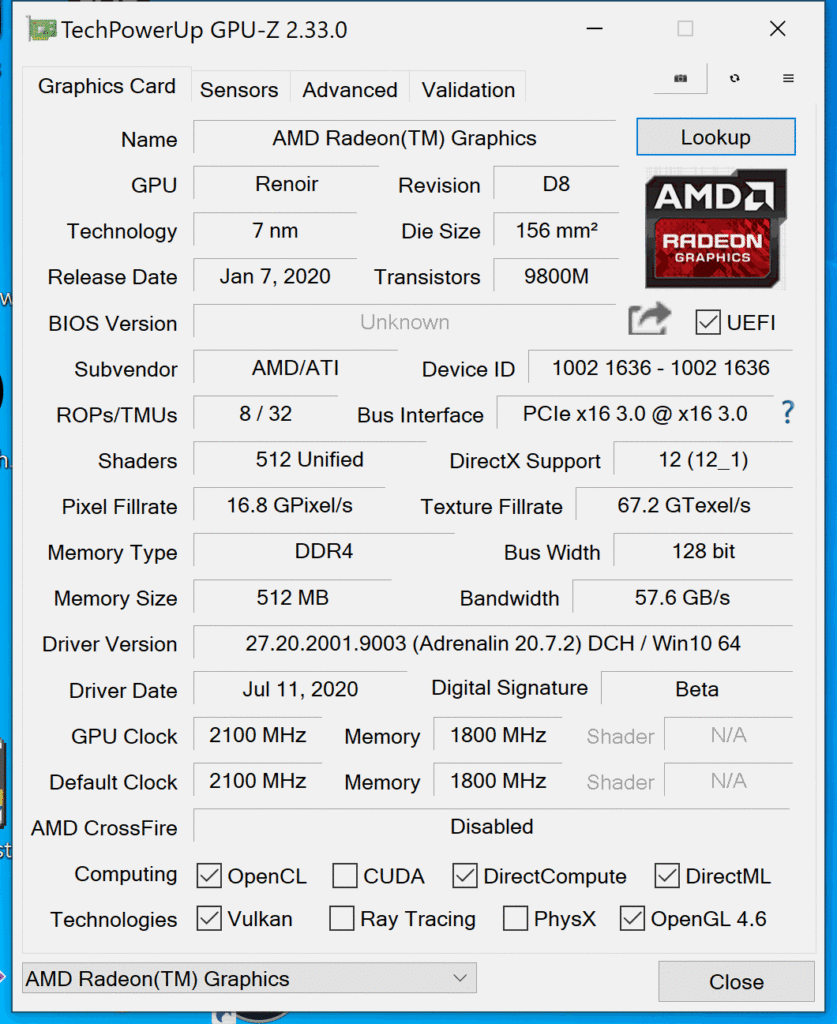Zen2 APU 的 ROPs/TMUs減至8/32，但因為GPU Clock增 2,100 MHz，所以整體 Texture Fillrate 得到大大提升。