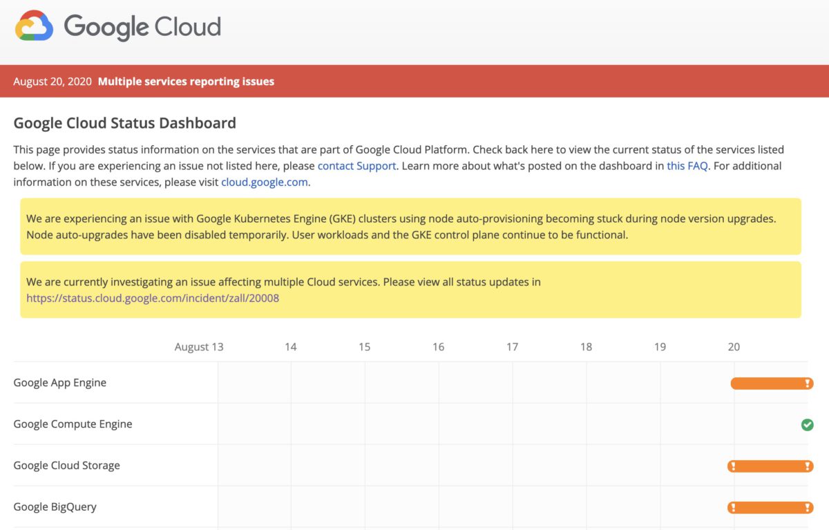 雲端平台 Google Cloud Platform 在香港時間下午 3 時報告出現問題。