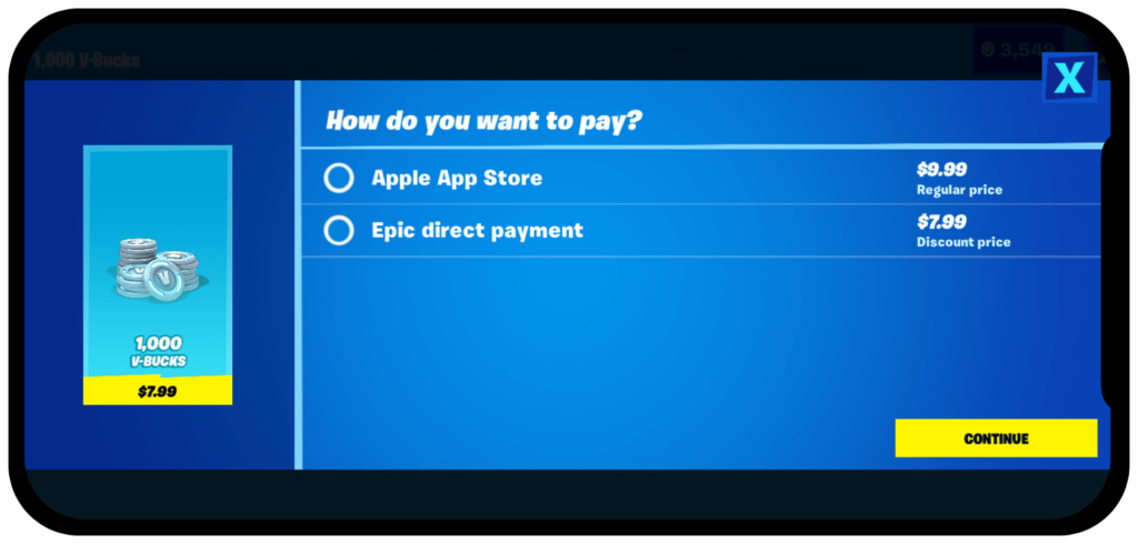 《要塞英雄（ Fortnite ）》因程式內提供直接購買代幣功能，甚至比經 App Store 買便宜，而令遊戲於雙平台被下架。