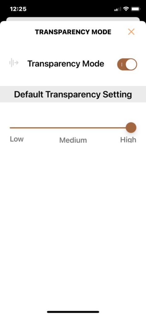 調節 Transparency Mode (通透模式) 的等級
