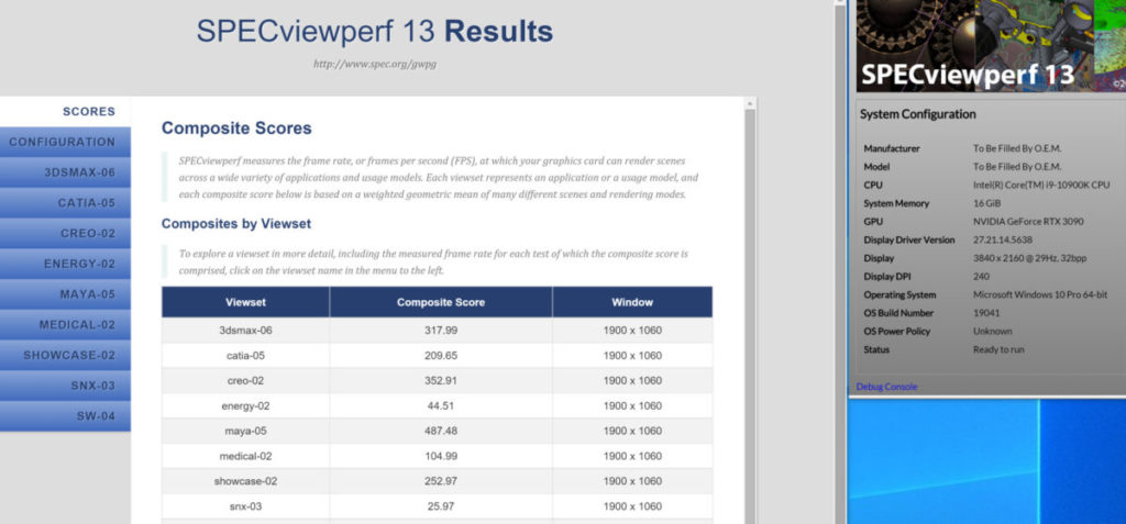 在 SPECViewperf 13 2K 的測試成績。可見在專業軟件的強勁性能。
