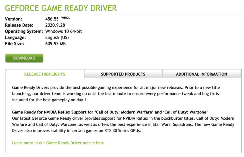 Nvidia 剛釋出 Geforce Game Ready Driver 版本 456.55 。