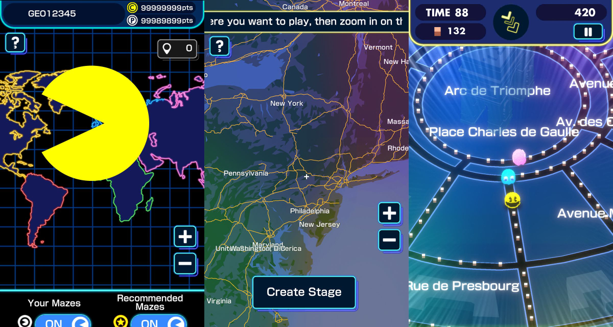 《 PAC-MAN GEO 》讓玩家在 Google Maps 上選擇喜歡的地方，抽取地圖資料來建立食鬼關卡遊玩。