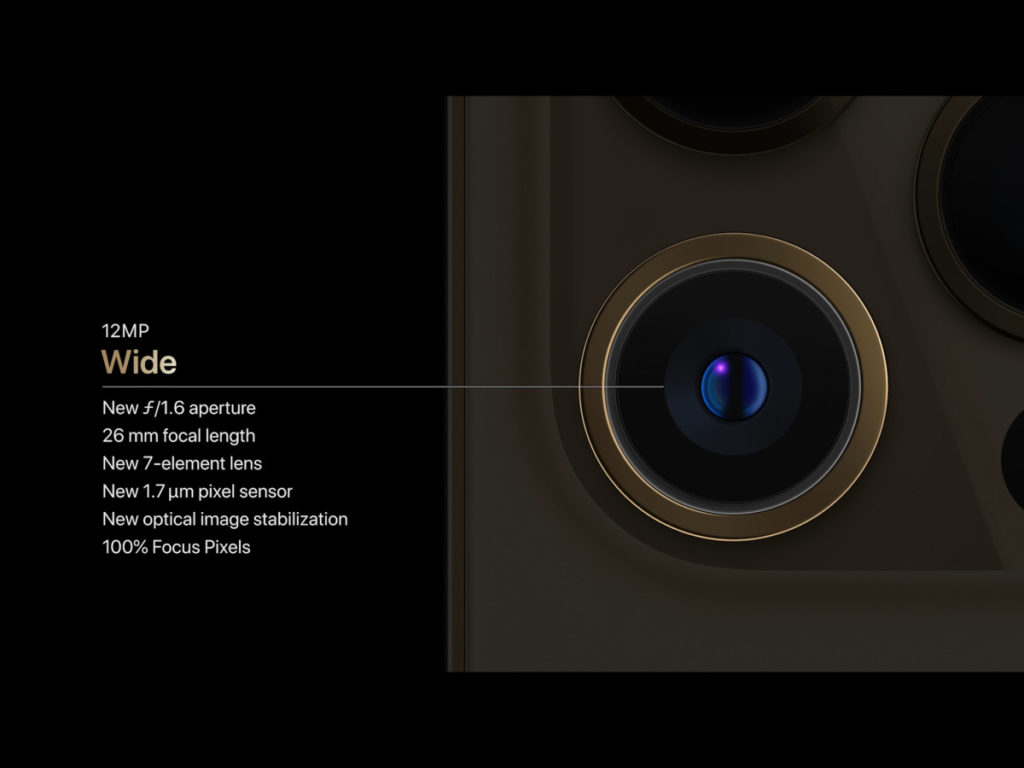 作為進鏡頭的 26mm 鏡頭，iPhone 12 Pro Max 改用了 1.7 微米像素感光元件，像素點大了，吸光表現提升，對細節和暗黑拍攝都有相當大改善。