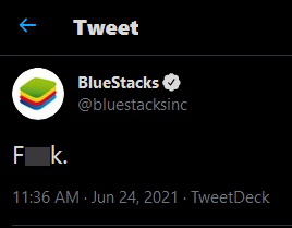 Windows 11 可原生執行 Android 程式的消息一公布，Android 模擬器 BlueStacks 就曾透過官方 Twitter 帳戶爆粗（後來刪除了有關推文）。