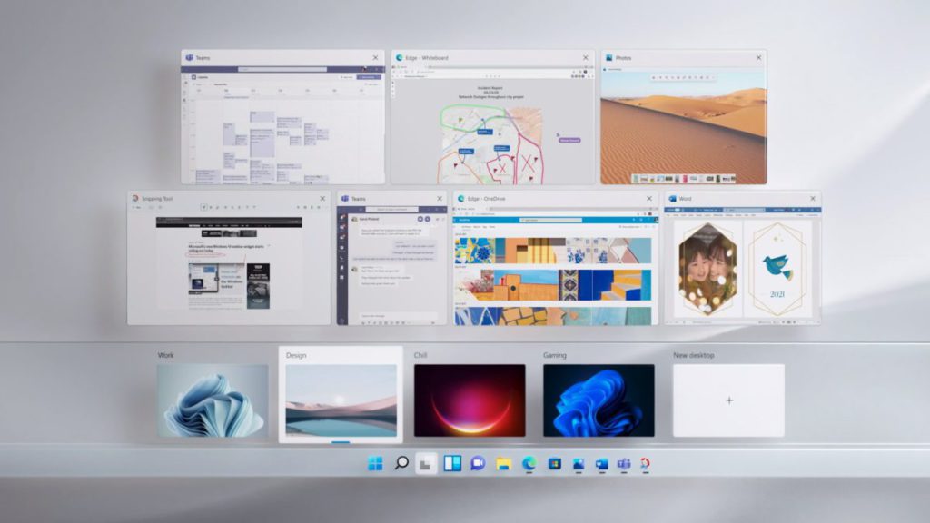 新的虛擬桌面設定介面，用戶可以在桌面間調動程式視窗和設定帶景圖像。