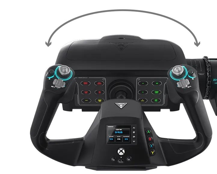 控制杆可作 180 度扭動，上面設有 Xbox 按鍵和全彩屏幕，而台座上就有各種狀態指示燈。
