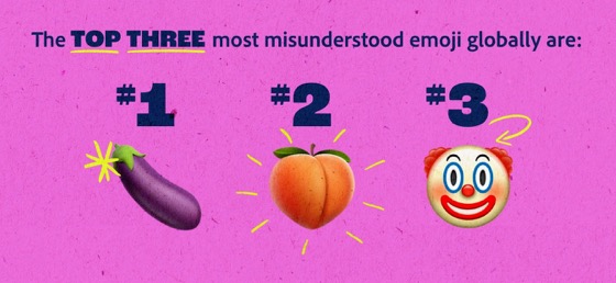 3 款最容易令人誤會表情符號依次是茄子、水蜜桃和小丑。