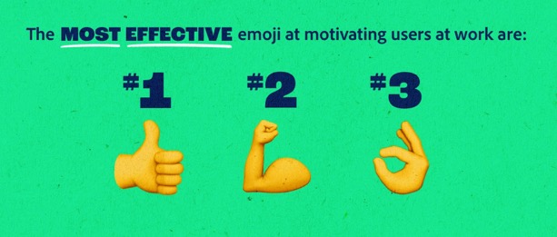 3 款在工作上最能激勵人心的表情符號，依次是讚、加油和 OK 。